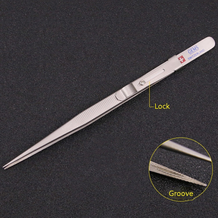 Pinzette per diamanti antiscivolo Pinzette per gioielli Clip per diamanti elastici in acciaio inossidabile con gemme Strumenti durevoli, With Slot and Lock