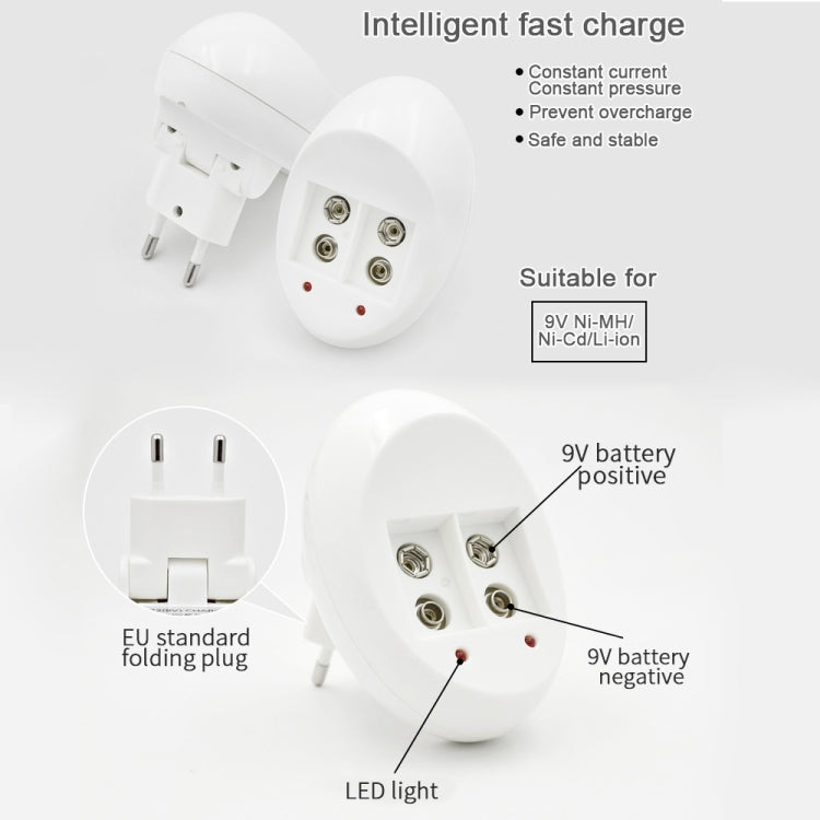 Batteria ricaricabile agli ioni di litio da 9 V. Caricabatterie per batterie al litio 6F22 da 9 V, US Plug, EU Plug