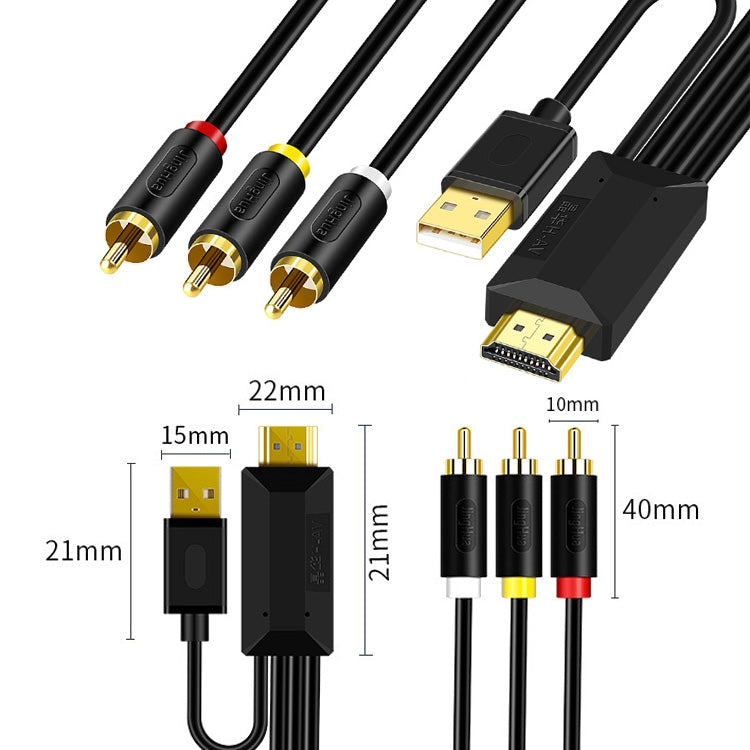 JingHua HDMI-3RCA Cavo di conversione da HDMI a 3RCA Set-Top TV Proiettore Cavo convertitore AV Lotus, 1m, 2m, 3m, 5m