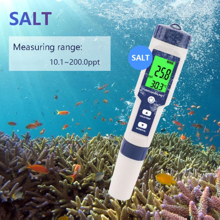 EZ-9909 PH/Salinità/Temperatura/TDS/EC Penna di prova 5 in 1 Rilevatore multifunzionale della qualità dell'acqua, 5-in-1 Test Pen