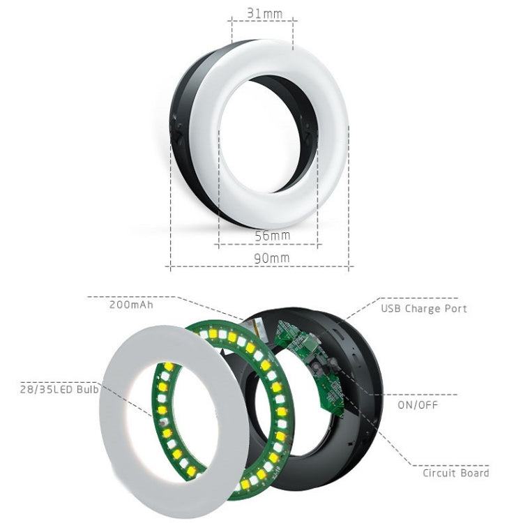 Luce di riempimento dell'anello di bellezza a LED per selfie dal vivo per telefono cellulare, White, Pink, Black