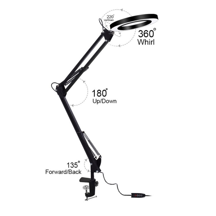 Protezione per gli occhi a LED Luce per libro da lettura Clip pieghevole USB Lente d'ingrandimento Luce per manutenzione elettronica, 5X-S (Black)