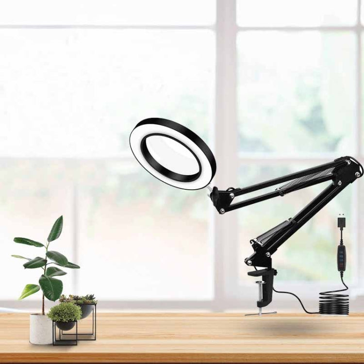Protezione per gli occhi a LED Luce per libro da lettura Clip pieghevole USB Lente d'ingrandimento Luce per manutenzione elettronica, 5X-S (Black)