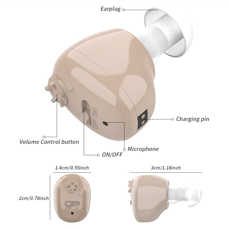 Z-12 Apparecchio acustico con amplificatore audio in-ear ricaricabile con caricatore per base USB, Z-12