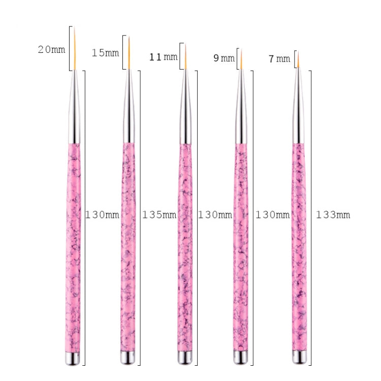 2 PCS 5 in 1 7/9/11/15 / 20mm Nail Art Draw Line Pen Nails Painted Brush