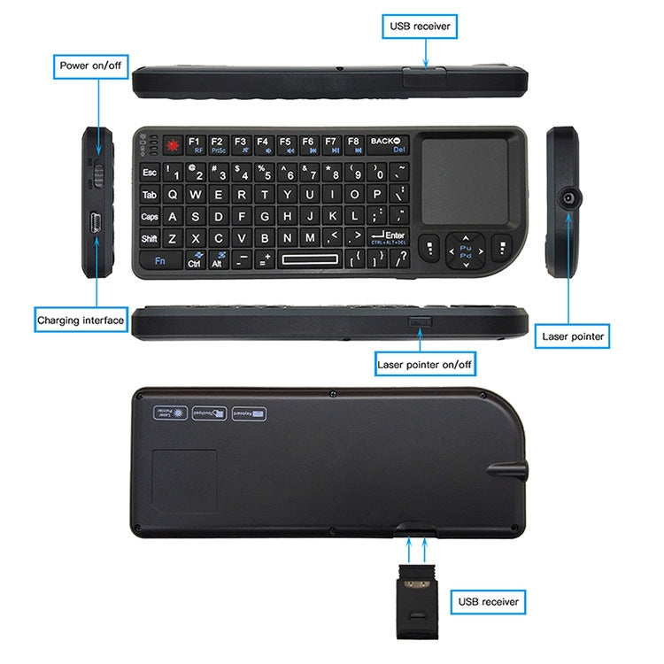 Mini mouse e tastiera wireless A8 con tastiera touchpad laser, English White Backlight, English Colorful Backlight