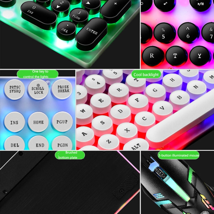 LIMEIDE GTX300 Tastiera mouse cablata USB con cappuccio rotondo retrò da 104 tasti, lunghezza cavo: 1,4 m, Punk Single Keyboard White, Punk Single Keyboard Black, Punk Set White, Punk Set Black