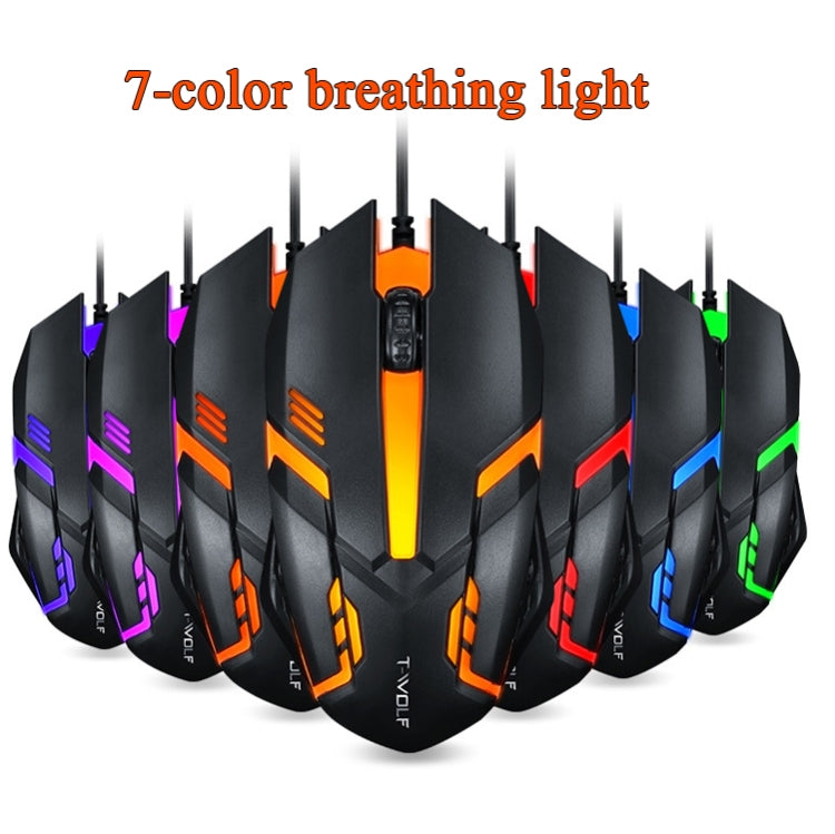 2 PCS T-WOLF V1 Interfaccia USB Mouse cablato a 3 pulsanti 1200 DPI Mouse da gioco retroilluminato a 7 colori, lunghezza cavo: 1,35 m