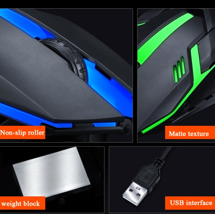2 PCS T-WOLF V1 Interfaccia USB Mouse cablato a 3 pulsanti 1200 DPI Mouse da gioco retroilluminato a 7 colori, lunghezza cavo: 1,35 m