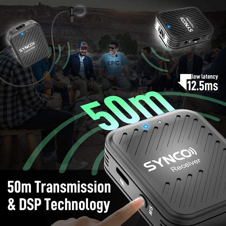 SYNCO Sistema microfonico wireless Engragal Intervista a 2,4 GHz Kit ricevitore microfono lavalier con risvolto per telefoni Videocamera tablet DSLR, configurazione, G1 (A1), G1 (A2)