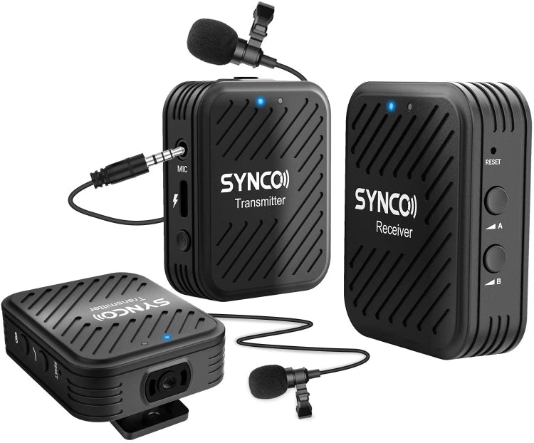 SYNCO Sistema microfonico wireless Engragal Intervista a 2,4 GHz Kit ricevitore microfono lavalier con risvolto per telefoni Videocamera tablet DSLR, configurazione, G1 (A1), G1 (A2)