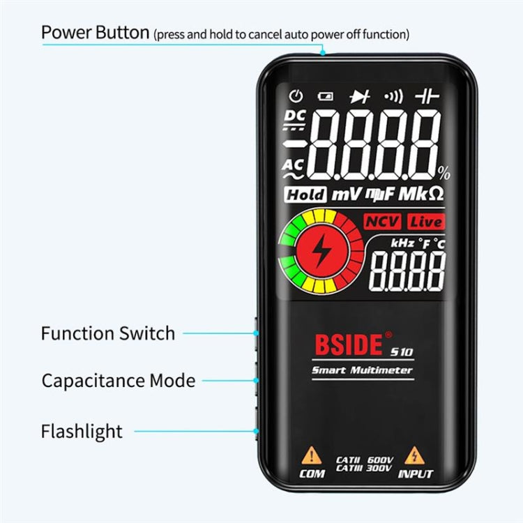 Multimetro digitale BSIDE 9999 conta display a colori LCD misuratore di diodi di capacità di tensione CC CA, S10 Dry Battery Version (Black), S10 Dry Battery Version (Red), S11 Recharge Version (Black), S11 Recharge Version (Red)