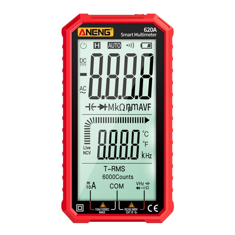Multimetro digitale intelligente a schermo intero ANENG 620A, Black, Red