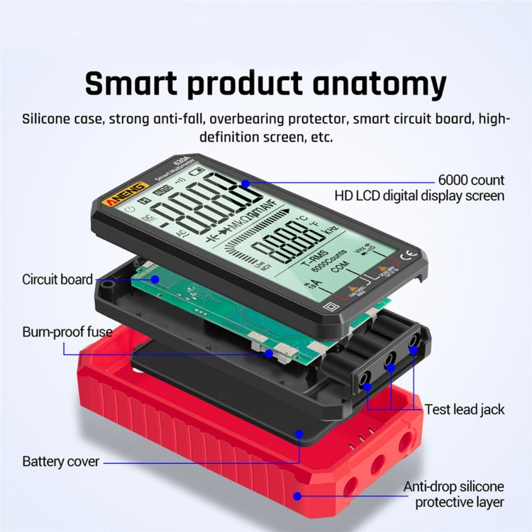 Multimetro digitale intelligente a schermo intero ANENG 620A, Black, Red