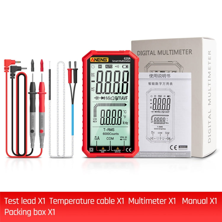 Multimetro digitale intelligente a schermo intero ANENG 620A, Black, Red