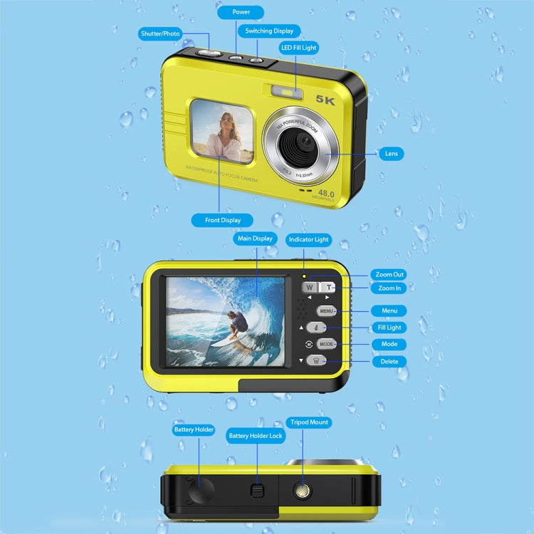 WDC901 Fotocamera digitale per sport all'aria aperta a doppio schermo HD da 48 MP impermeabile da 3,5 m, US Plug, UK Plug, EU Plug, AU Plug