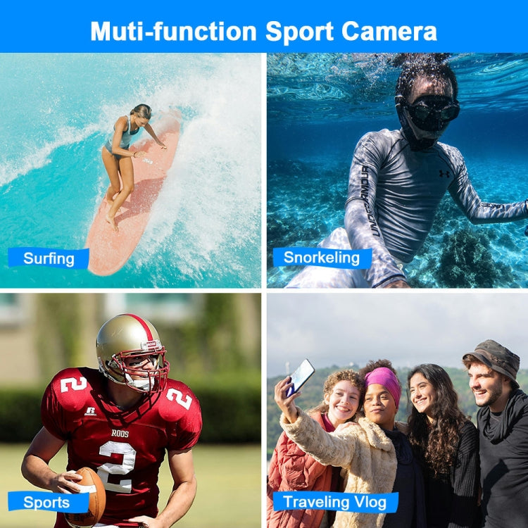 WDC901 Fotocamera digitale per sport all'aria aperta a doppio schermo HD da 48 MP impermeabile da 3,5 m, US Plug, UK Plug, EU Plug, AU Plug