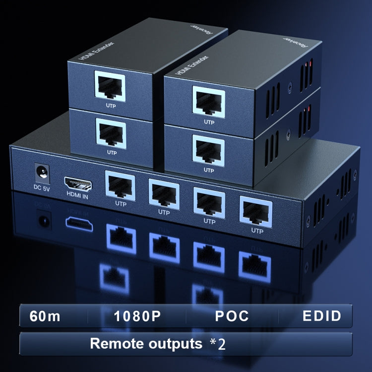 L'estensore di distribuzione POC con splitter HDMI 1x4 da 60 m supporta 1080P a 60 Hz, UK Plug, US Plug, EU Plug, AU Plug