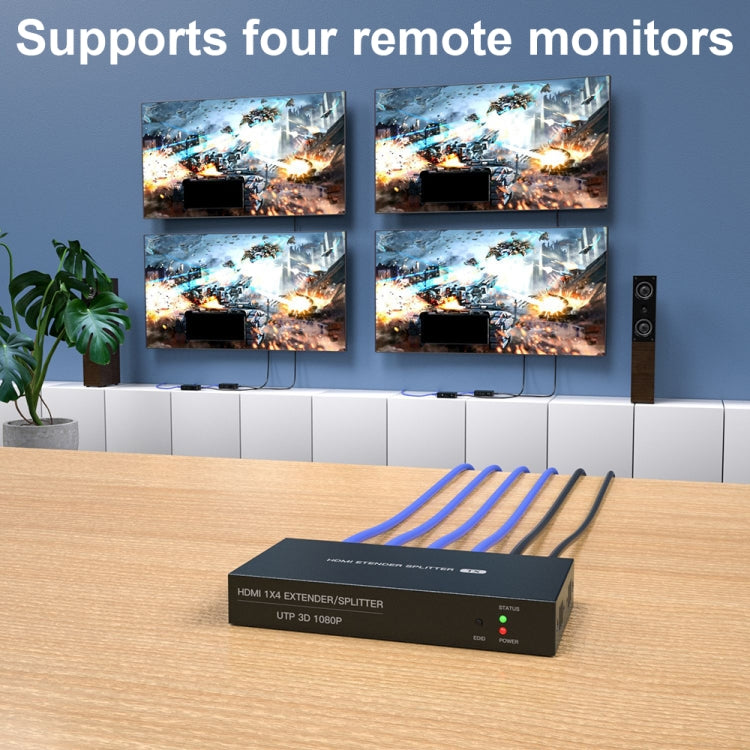 L'estensore di distribuzione POC con splitter HDMI 1x4 da 60 m supporta 1080P a 60 Hz, UK Plug, US Plug, EU Plug, AU Plug
