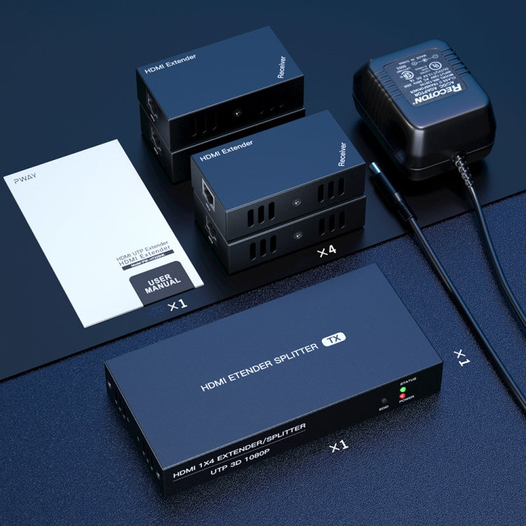 L'estensore di distribuzione POC con splitter HDMI 1x4 da 60 m supporta 1080P a 60 Hz, UK Plug, US Plug, EU Plug, AU Plug