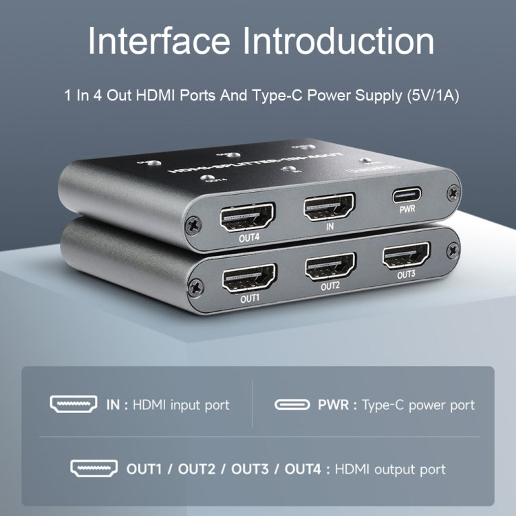 Waveshare 23738 Splitter HDMI 4K, 1 ingresso 4 uscite, condividi una sorgente HDMI, 23738
