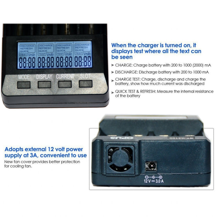 OPUS BT-C3100 Smart Smart Digital Caricabatteria intelligente a 4 slot, EU Plug, US Plug, UK Plug