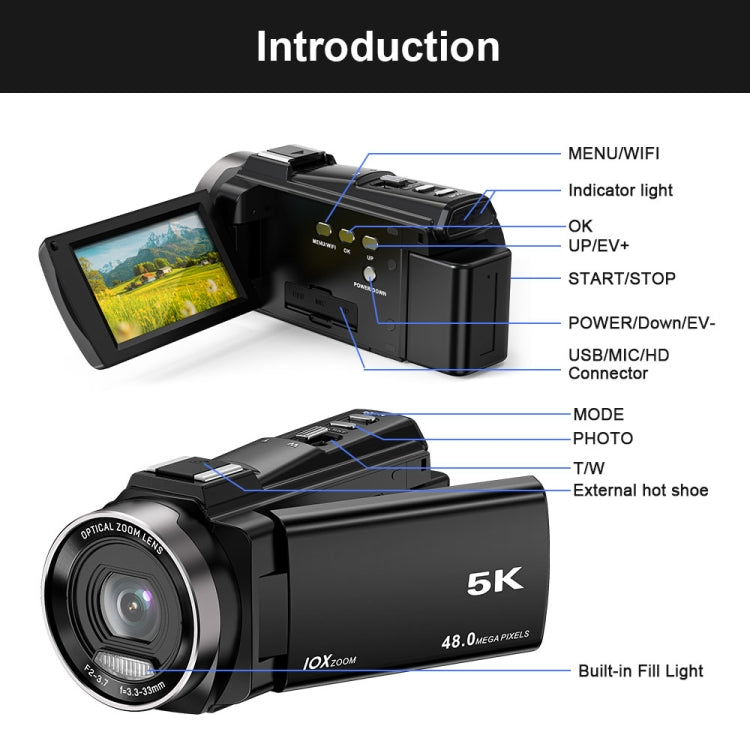 HDV265K 5K 30FPS 3,0 pollici HD digitale 3X zoom ottico telecamera DV per sport all'aria aperta, US Plug, EU Plug, UK Plug, AU Plug