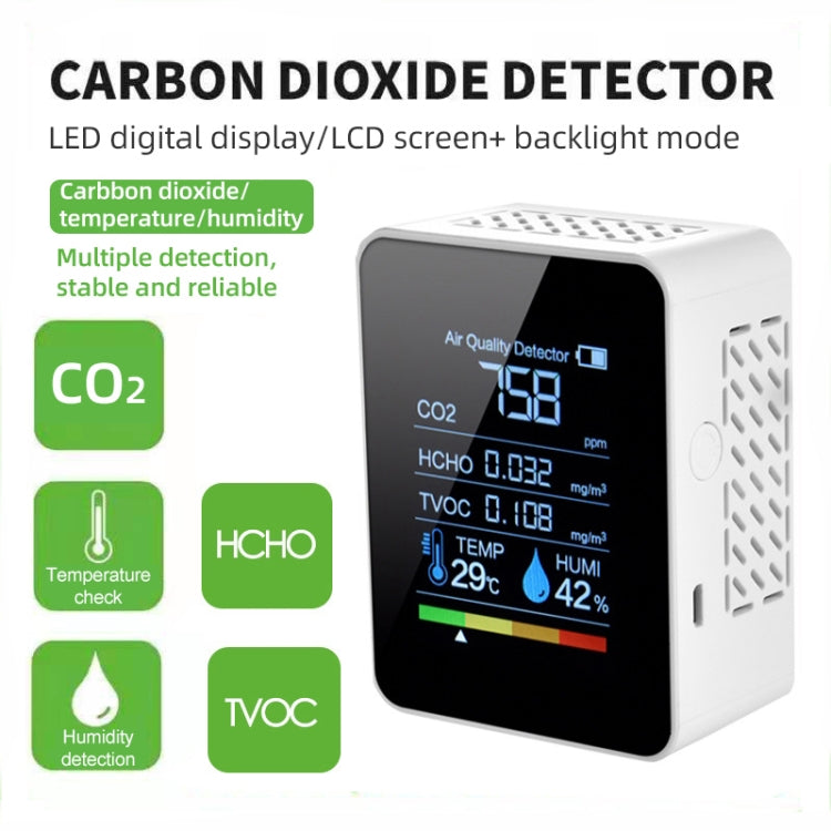 Rilevatore portatile di anidride carbonica con formaldeide per la qualità dell'aria di CO2, igrometro per temperatura interna con display digitale a LED, 5 in 1 Semiconductor