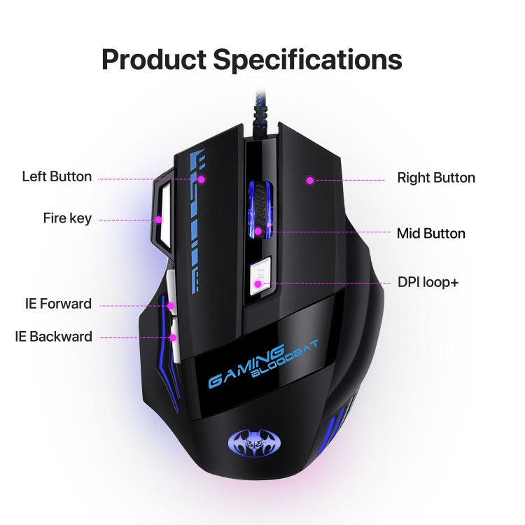 GAMING BLOODBAT GM02 7 Tasti USB Optoelettronica cablata Mouse da gioco Mouse con luci respiratorie digitali Mouse