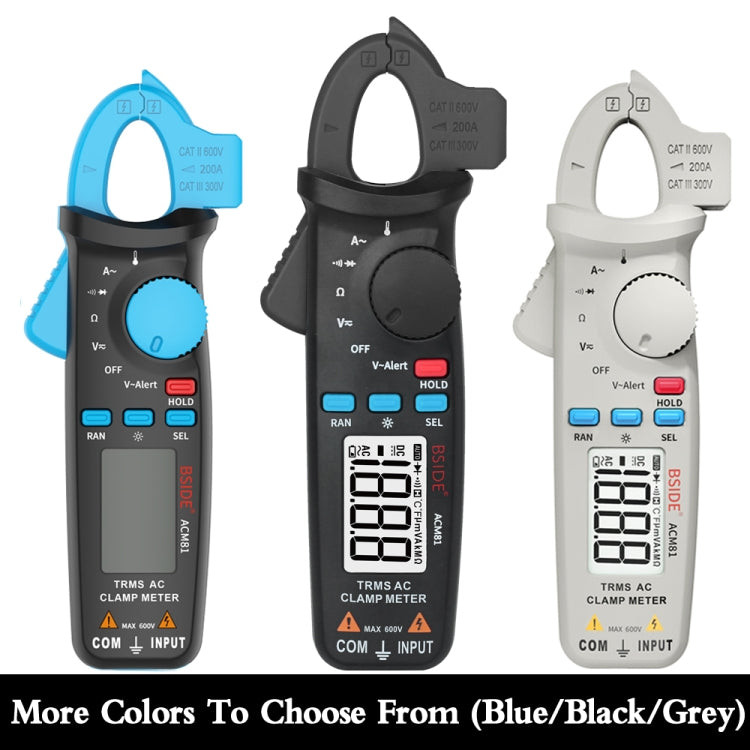 BSIDE ACM81 Pinza amperometrica digitale Auto-Rang Precisione 1mA 200A Corrente CC CA Multimetro, ACM81 Blue, ACM81 Black, ACM81 Grey