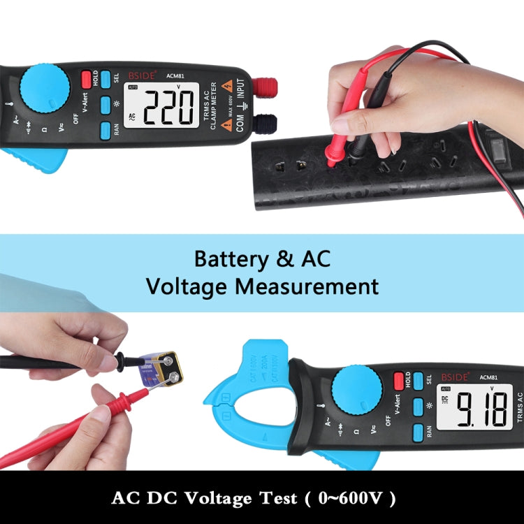 BSIDE ACM81 Pinza amperometrica digitale Auto-Rang Precisione 1mA 200A Corrente CC CA Multimetro, ACM81 Blue, ACM81 Black, ACM81 Grey