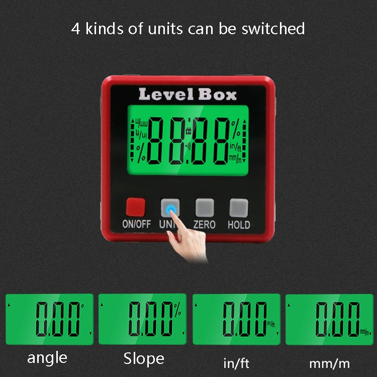 Inclinometro digitale di precisione Goniometri elettronici 4x90 gradi Base magnetica Goniometro digitale Angolo di rilevamento Bevel Box