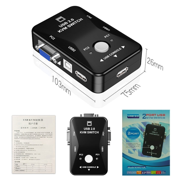 HW1701 Switcher KVM 2 in 1 out Switch VGA manuale a 2 porte USB con commutazione mouse tastiera, HW1701