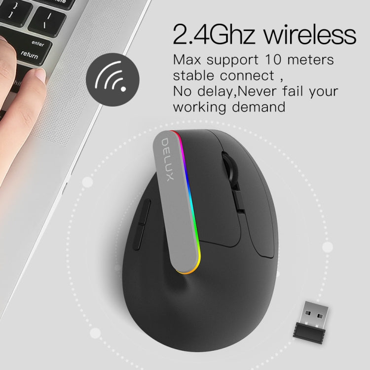DELUX M618C 6 Tasti 1600 DPI RGB Vertical Wireless Bluetooth Dual Mode Mouse, M618C(White), M618C(Black)