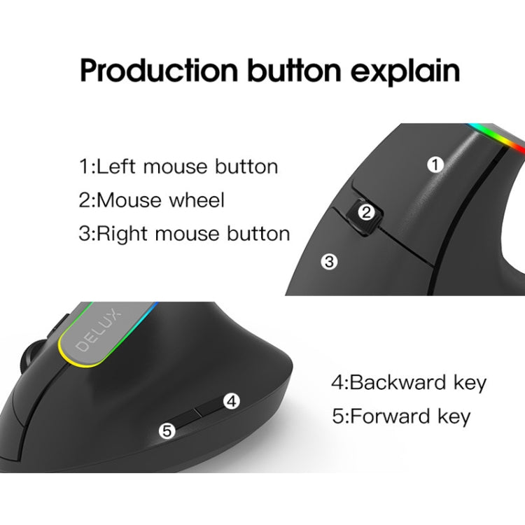 DELUX M618C 6 Tasti 1600 DPI RGB Vertical Wireless Bluetooth Dual Mode Mouse, M618C(White), M618C(Black)