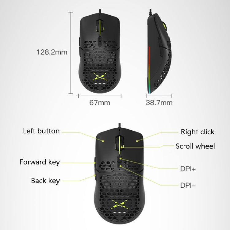 DELUX M700BU Mouse cablato per giochi a 7 tasti Mouse cablato desktop, stile:, 3325 (Support 10000DPI), 3389 (Support 16000DPI)