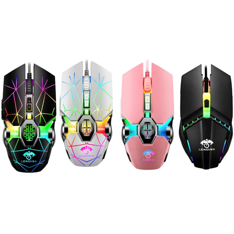 LEAVEN 7 Tasti 4000 DPI USB Wired Computer Ufficio Mouse da gioco meccanico RGB luminoso, Lunghezza cavo: 1,5 m, S30 Black, S30 White, S30 Pink, S10 Black