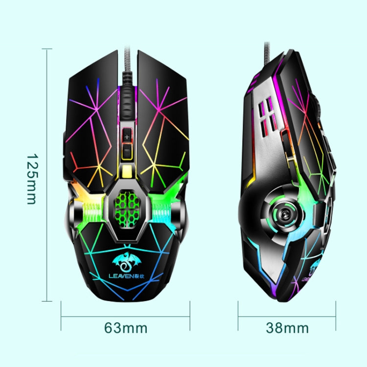 LEAVEN 7 Tasti 4000 DPI USB Wired Computer Ufficio Mouse da gioco meccanico RGB luminoso, Lunghezza cavo: 1,5 m, S30 Black, S30 White, S30 Pink, S10 Black