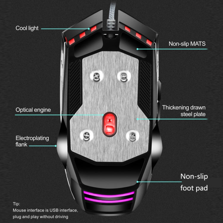 LEAVEN 7 Tasti 4000 DPI USB Wired Computer Ufficio Mouse da gioco meccanico RGB luminoso, Lunghezza cavo: 1,5 m, S30 Black, S30 White, S30 Pink, S10 Black