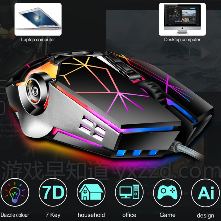 LEAVEN 7 Tasti 4000 DPI USB Wired Computer Ufficio Mouse da gioco meccanico RGB luminoso, Lunghezza cavo: 1,5 m, S30 Black, S30 White, S30 Pink, S10 Black