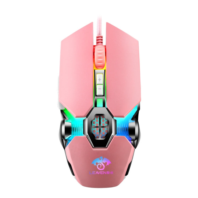 LEAVEN 7 Tasti 4000 DPI USB Wired Computer Ufficio Mouse da gioco meccanico RGB luminoso, Lunghezza cavo: 1,5 m, S30 Black, S30 White, S30 Pink, S10 Black
