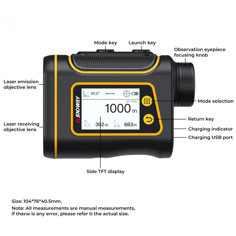 SNDWAY Strumento per telemetro Telescopio per esterni Strumento di misurazione per il golf, SW800B 800m, SW1000B 1000m, SW1500B 1500m