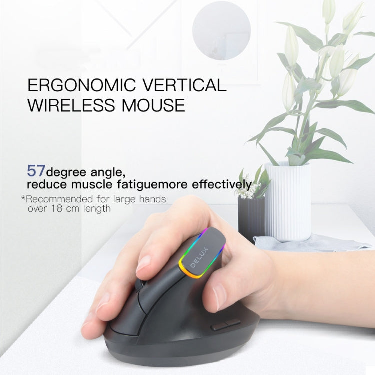 DELUX M618DB Mouse verticale wireless Bluetooth dual-mode a 6 tasti 1600 DPI RGB, M618DB(Bluetooth Version)