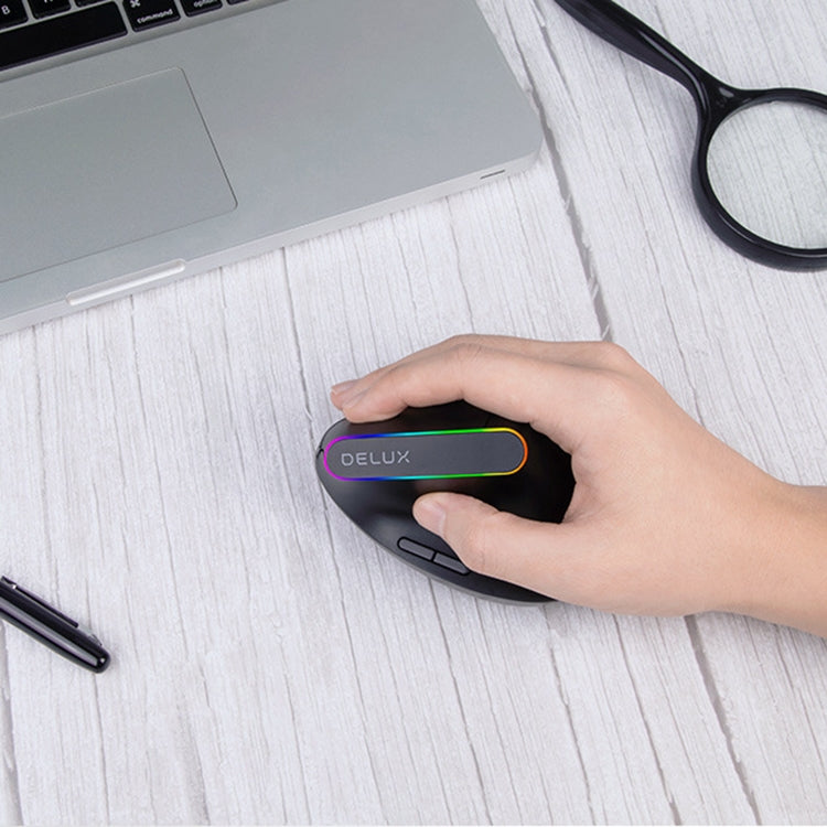 DELUX M618DB Mouse verticale wireless Bluetooth dual-mode a 6 tasti 1600 DPI RGB, M618DB(Bluetooth Version)
