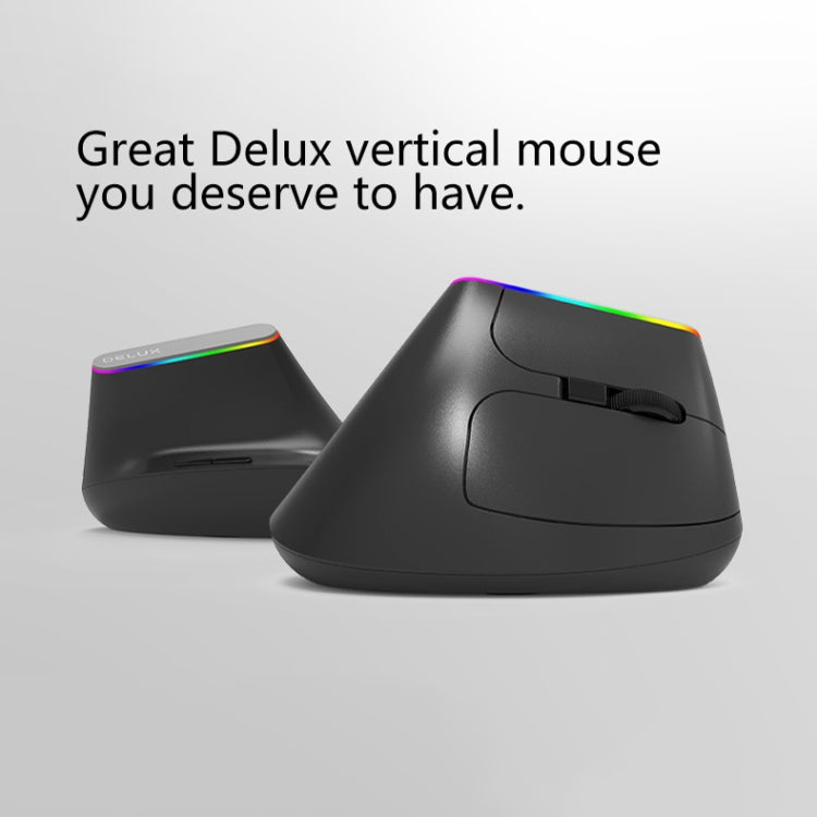 DELUX M618DB Mouse verticale wireless Bluetooth dual-mode a 6 tasti 1600 DPI RGB, M618DB(Bluetooth Version)