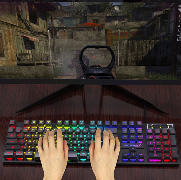 FOREV FV-Q305S Set tastiera e mouse da gioco con cavo luminoso colorato