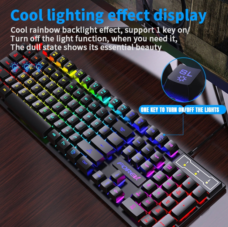 FOREV FV-Q305S Set tastiera e mouse da gioco con cavo luminoso colorato