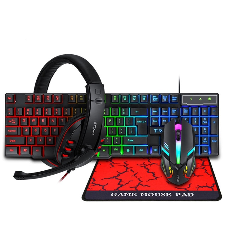 T-WOLF TF-800 4 in 1 Set di cuffie con tastiera e mouse da gioco luminoso