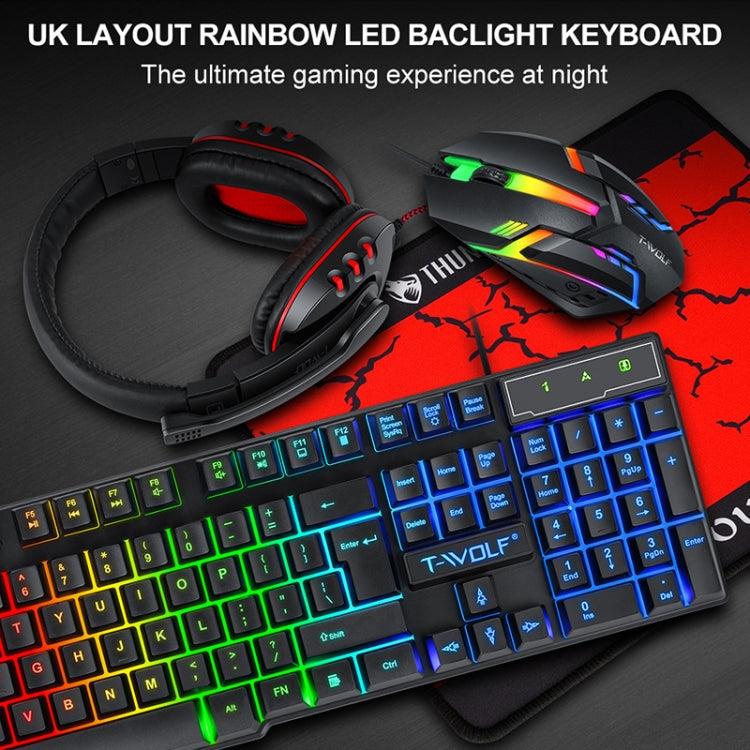 T-WOLF TF-800 4 in 1 Set di cuffie con tastiera e mouse da gioco luminoso