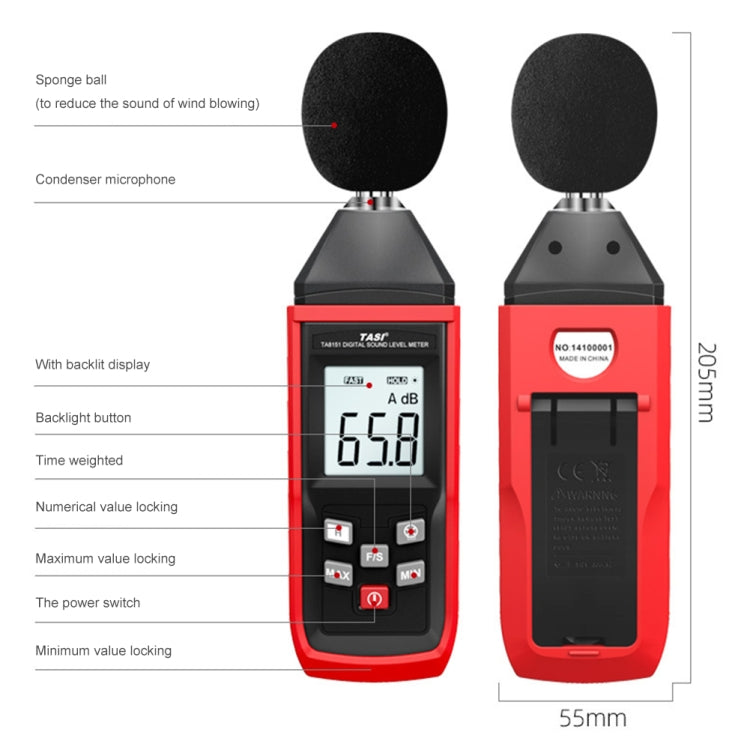 TASI TA8151 Misuratore di decibel sonoro per la misurazione del rumore, TA8151